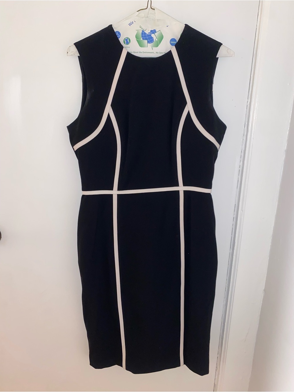 Calvin Klein Black Midi Sheath Dress with White Piping